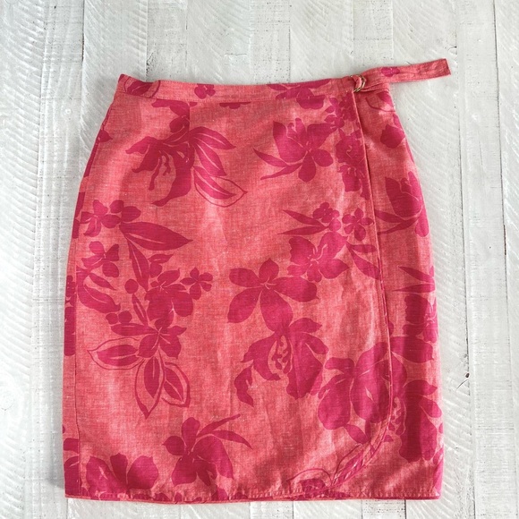 Women’s Vintage Y2K Linen Blend Talbots Floral Skirt Coral Orange and Pink Sz 10 - Picture 1 of 8